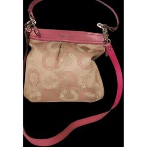 Coach Pink Signature Circle Optic Crossbody Shoulder Bag Purse